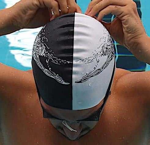 two tone silicone swim caps bicolore sides